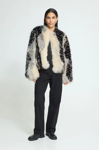 ICHI Flaxa Spotted Nature Faux Fur Jacket