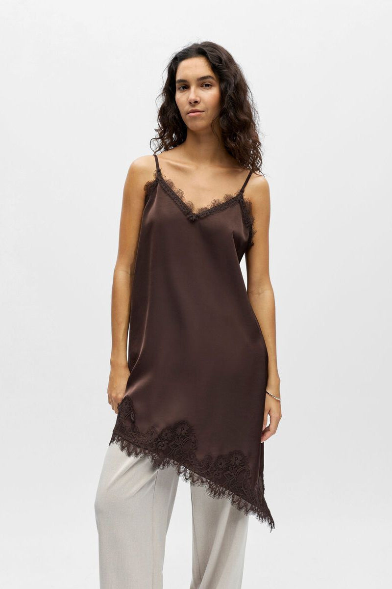 Object Naline Seal Brown Lace Slip Dress
