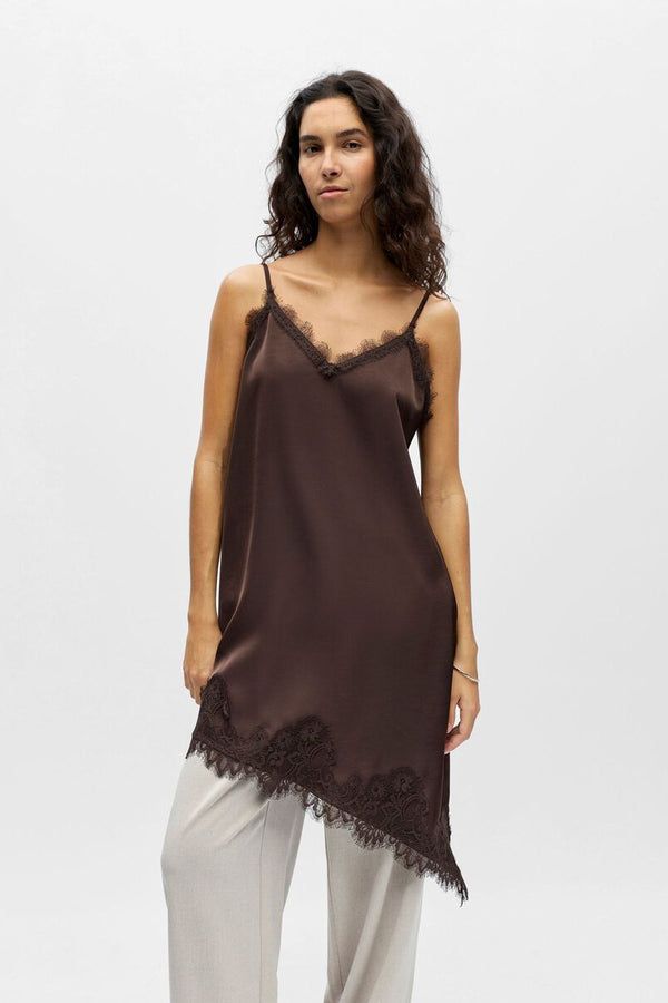 Object Naline Seal Brown Lace Slip Dress