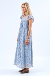 Lolly's Laundry Milan Dusty Blue Lace Midi Dress - The Mercantile London