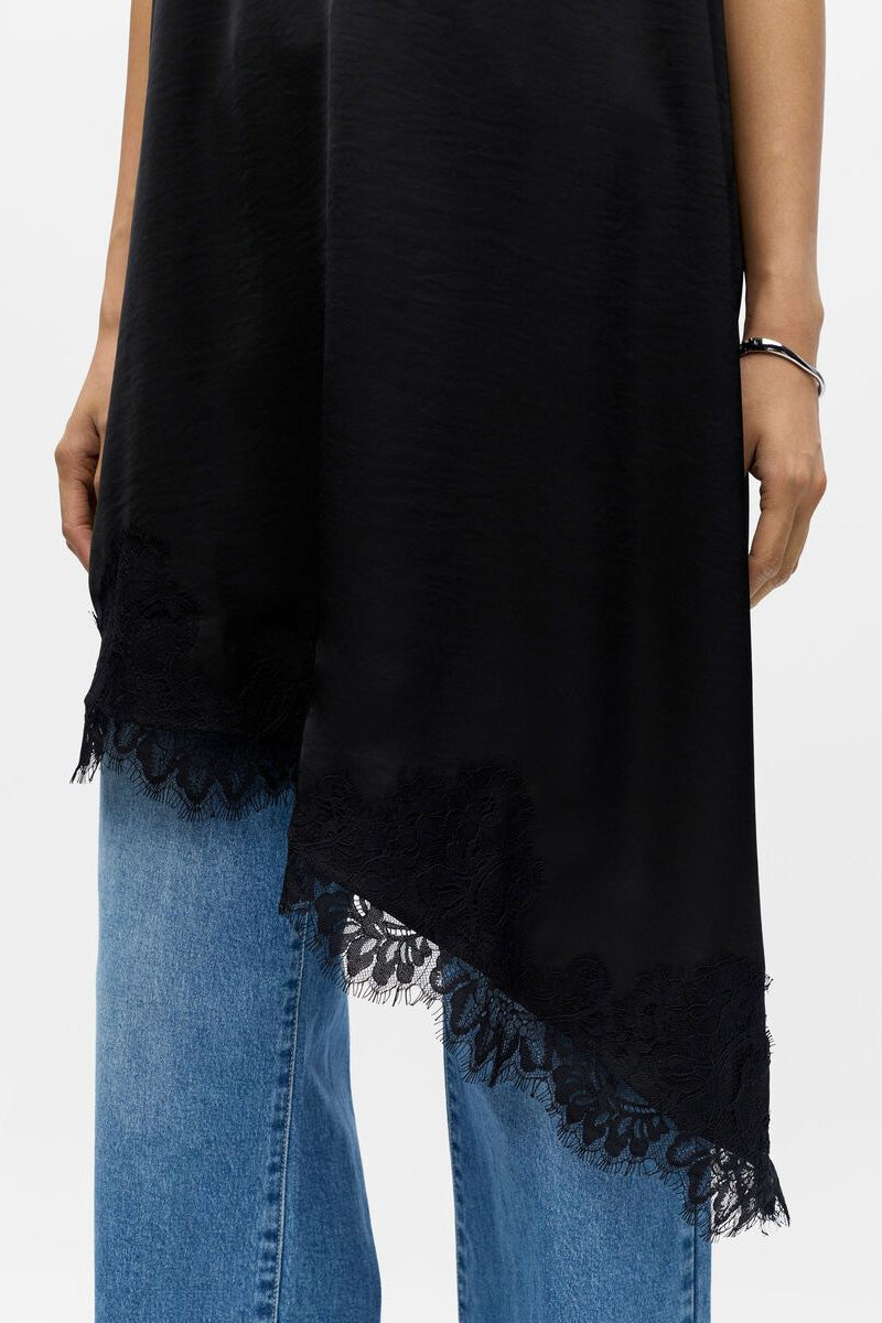 Object Naline Black Lace Slip Dress
