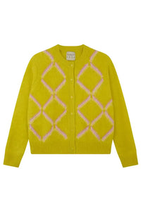 Jumper 1234 Acid Yellow Brushed Cashmere Graphic Argyle Cardigan