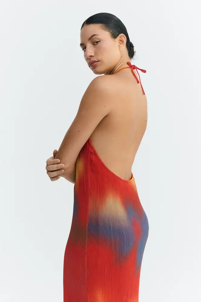 Thinking Mu Miriam Red Flowers Pleated Dress - The Mercantile London