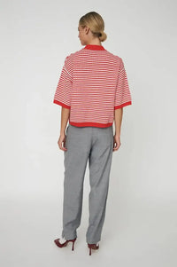 Stella Nova Red & Creme Knitted Polo Top - The Mercantile London