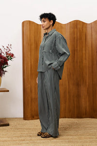 FRNCH Chester Moss Green Striped Shirt - The Mercantile London