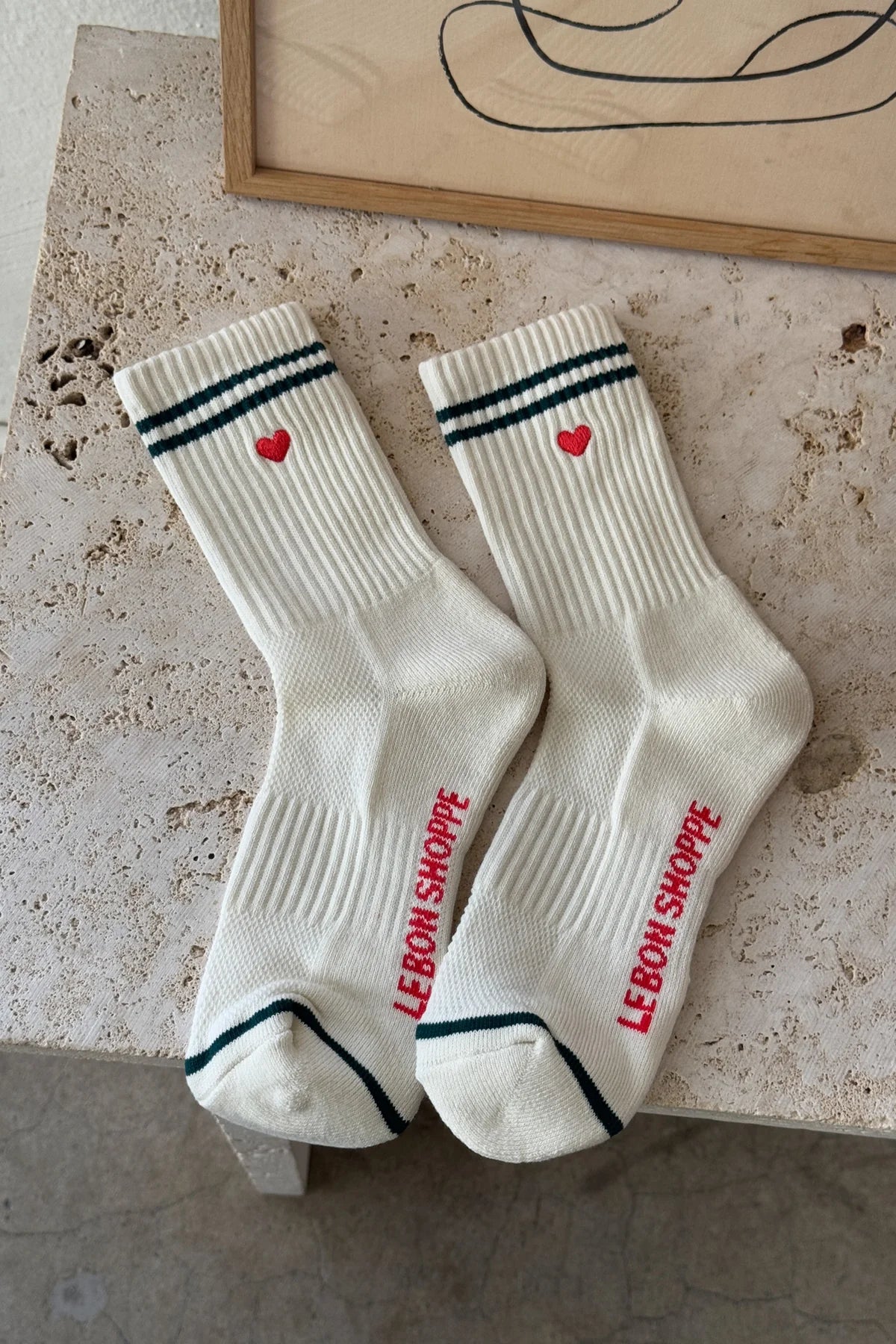 Le Bon Shoppe Embroidered Parchment Boyfriend Socks