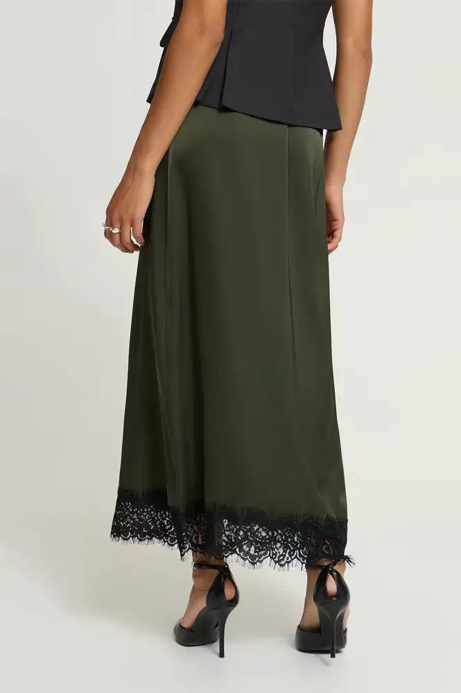 ICHI Laccie Forest Night Lace Edged Skirt - The Mercantile London