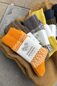 Nishiguchi Kutsushita Wool Jacquard Orange Socks - The Mercantile London