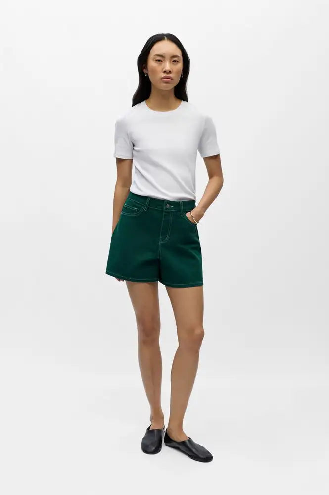 Object Andrea Botanical Green Denim Shorts - The Mercantile London
