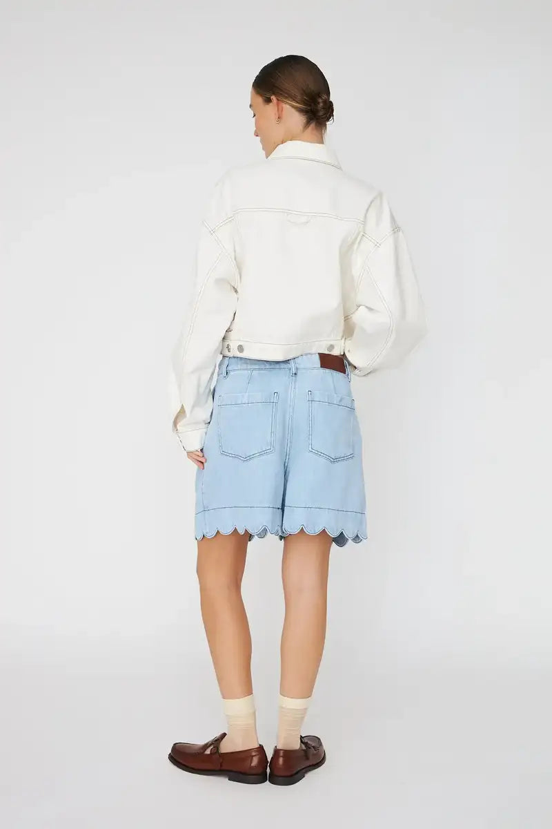 Stella Nova Light Blue Soft Denim Scalloped Shorts - The Mercantile London