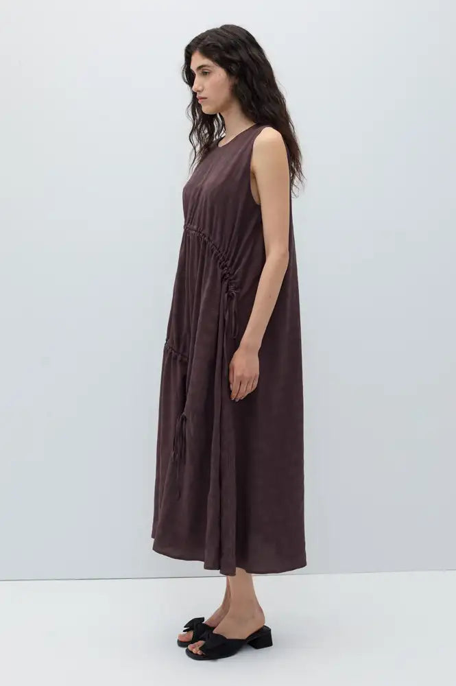 Rita Row Lovie Brown Asymmetric Gathered Dress - The Mercantile London