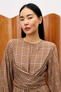 FRNCH Apollinaire Ochre Check Dress - The Mercantile London