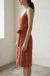 Artisans Of Humanity Calanthe Rust Linen Wrap Dress