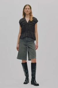 Rabens Saloner Elenor Liquorice Voile Frill Top - The Mercantile London