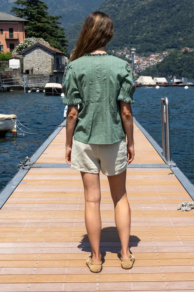Indi & Cold Emerald Cross Stitch Embroidered Shirt