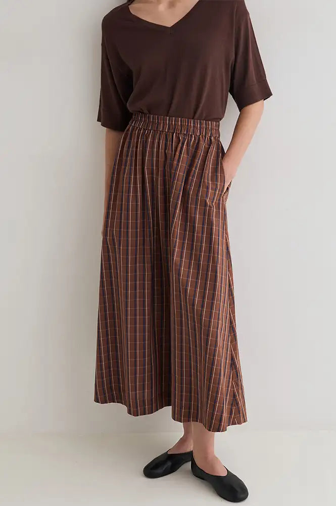 Yerse Brown Checked Poplin Skirt