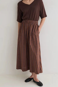 Yerse Brown Checked Poplin Skirt