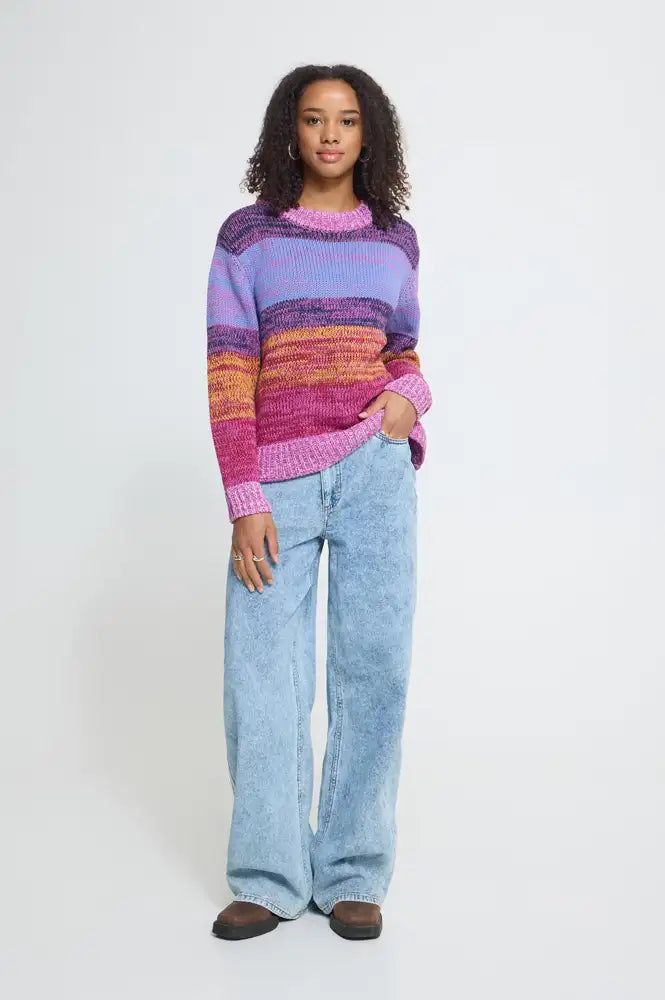 ICHi Alinea Meadow Mauve Striped Knitted Jumper