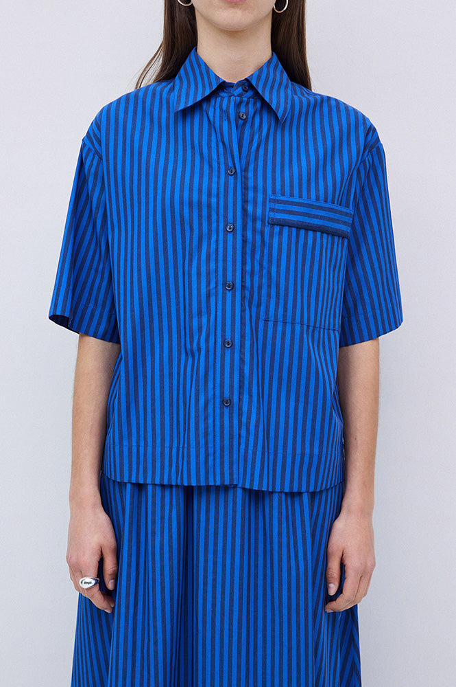 Yerse Bubble Striped Azure and Navy Shirt - The Mercantile London