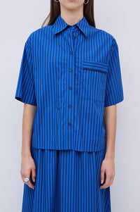 Yerse Bubble Striped Azure and Navy Shirt - The Mercantile London