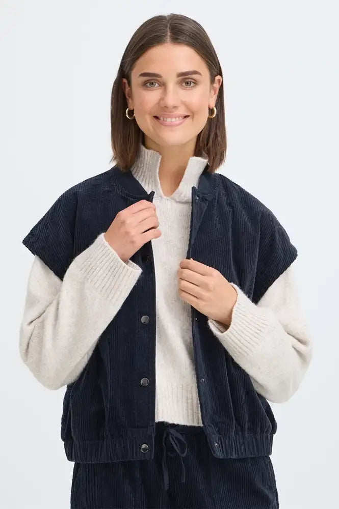 Fransa Salomi Navy Corduroy Waistcoat