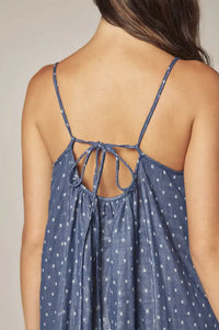 Amente Denim Polka Dot Tie Back Dress