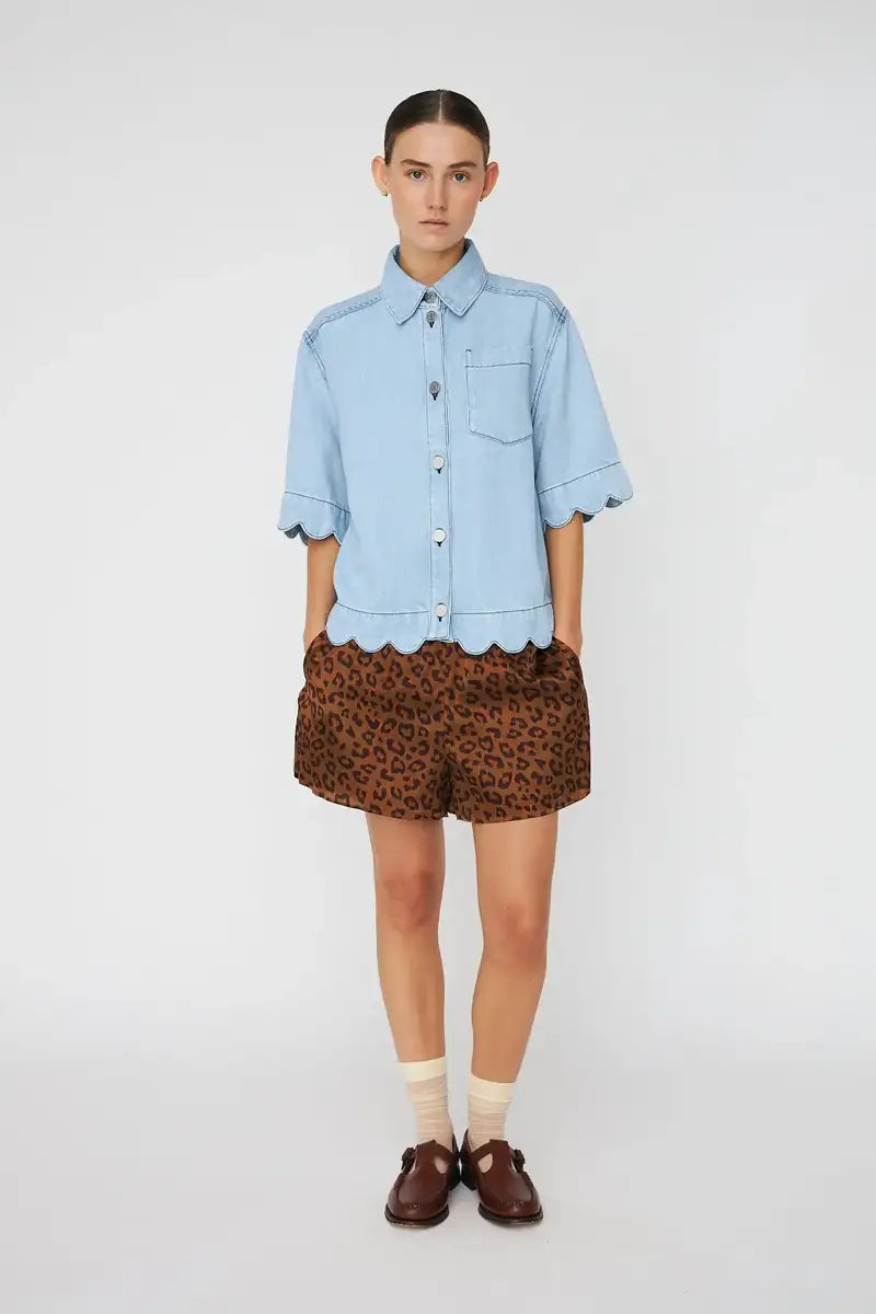 Stella Nova Soft Light Blue Scalloped Denim Shirt - The Mercantile London