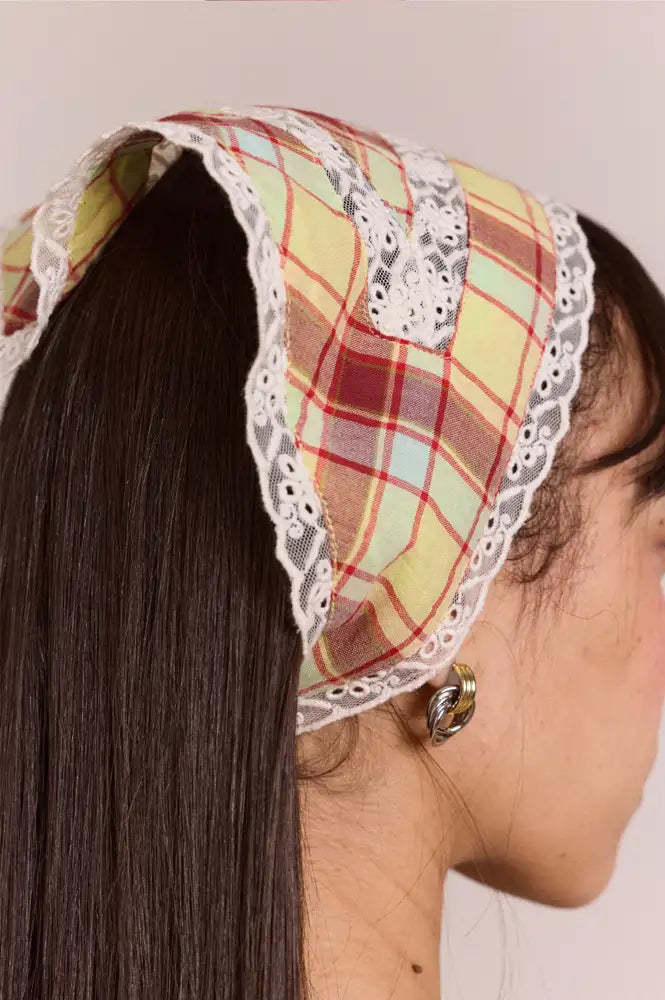 Damson Madder Celery Check Headscarf - The Mercantile London