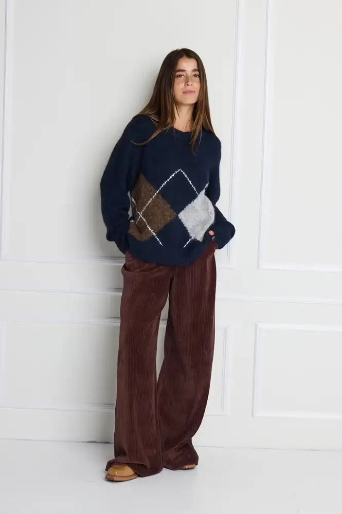 ICHI Bayana Total Eclipse Argyle Jumper