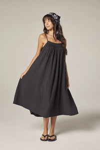 Amente Charcoal Smocked Tie Dress