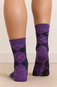 Damson Madder Olive & Purple Argyle Twin Pack Socks