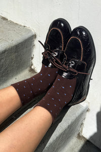 Le Bon Shoppe Patterned Cacao & Blue Polka Dot Sneaker Socks