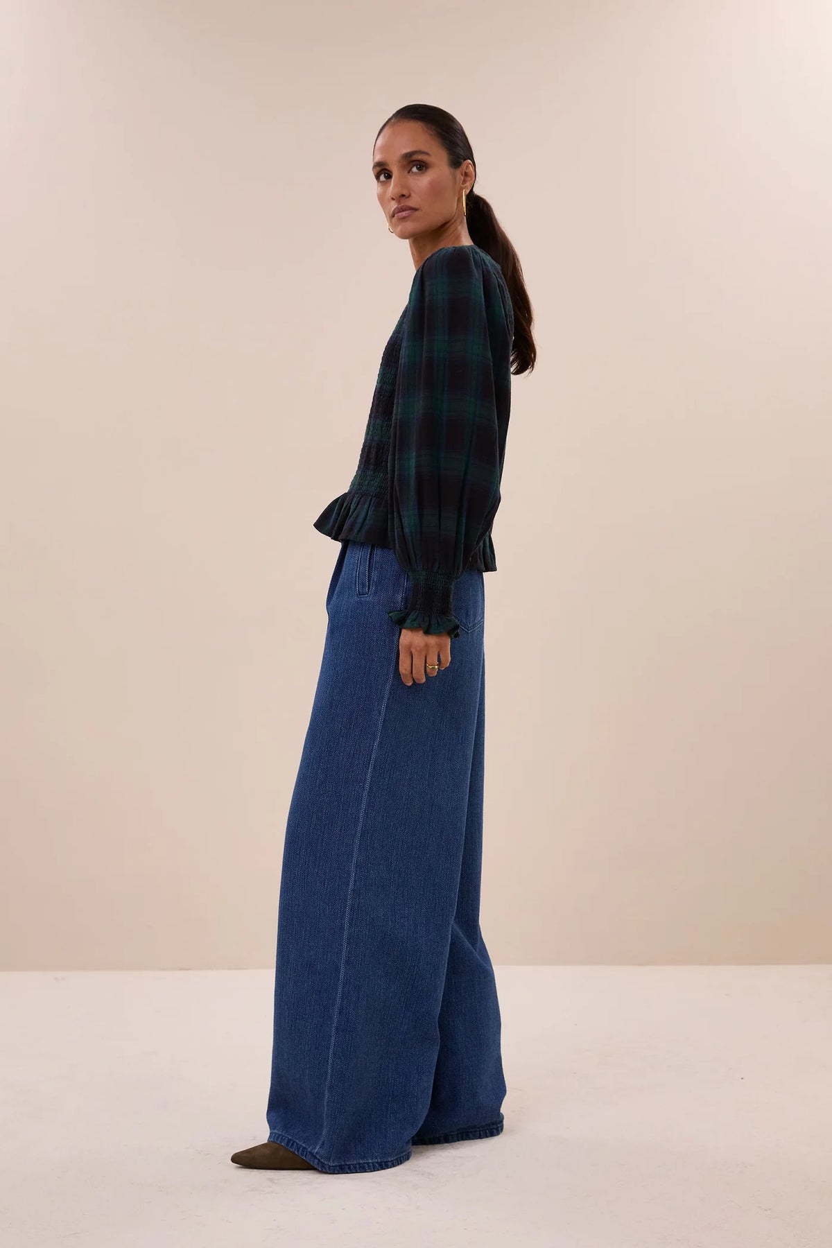 By-Bar Yena Green Tartan Check Blouse