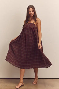 Amente Pleated Berry Checkered Dress - The Mercantile London