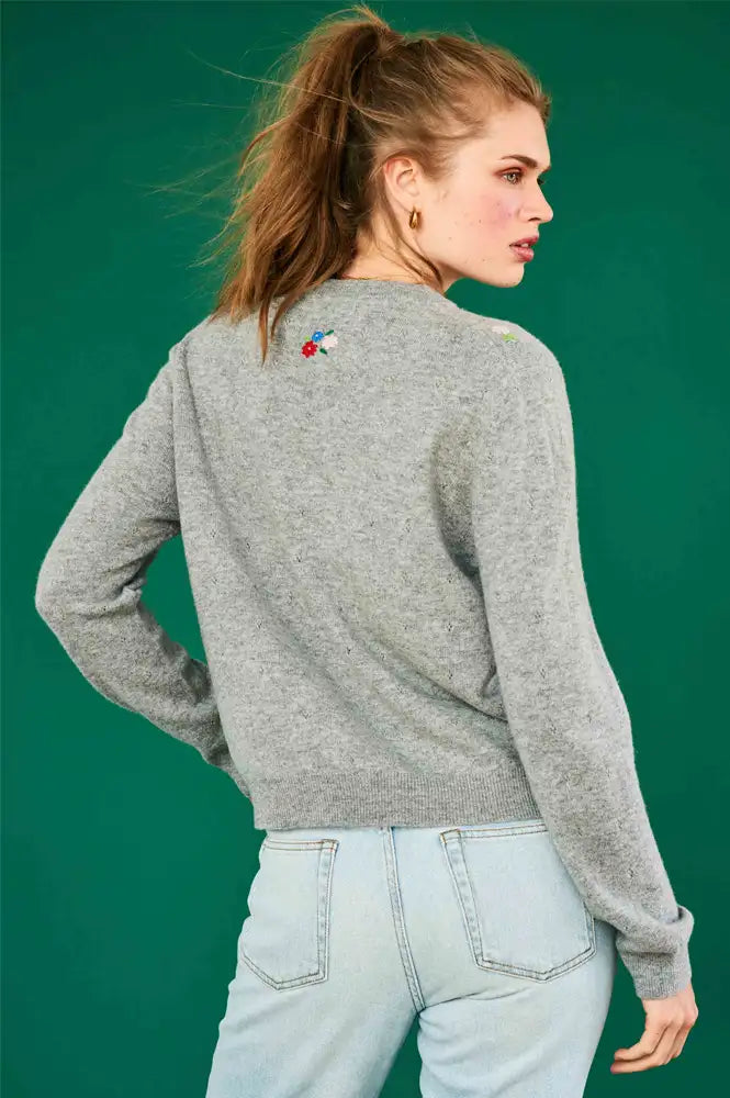 Jumper 1234 Grey Floral Embroidered Jumper