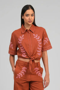 An'ge Silona Caramel Embroidered Shirt - The Mercantile London