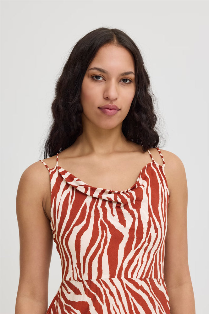 ICHI Yardeen Brick Striped Cowl Neck Dress - The Mercantile London