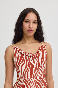 ICHI Yardeen Brick Striped Cowl Neck Dress - The Mercantile London