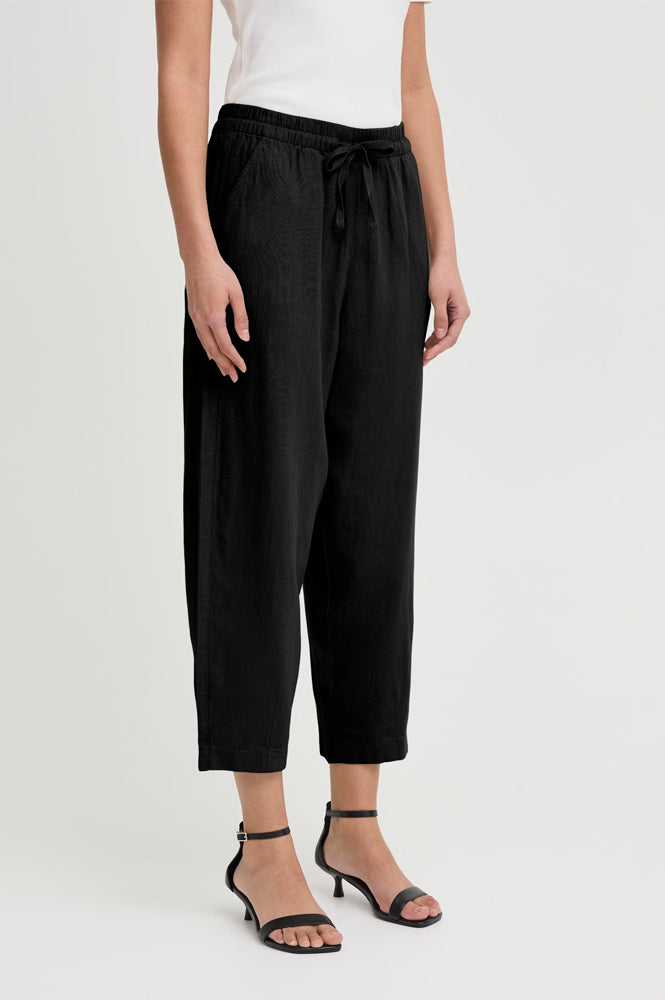 ICHI Linno Black Barrel Leg Trousers - The Mercantile London