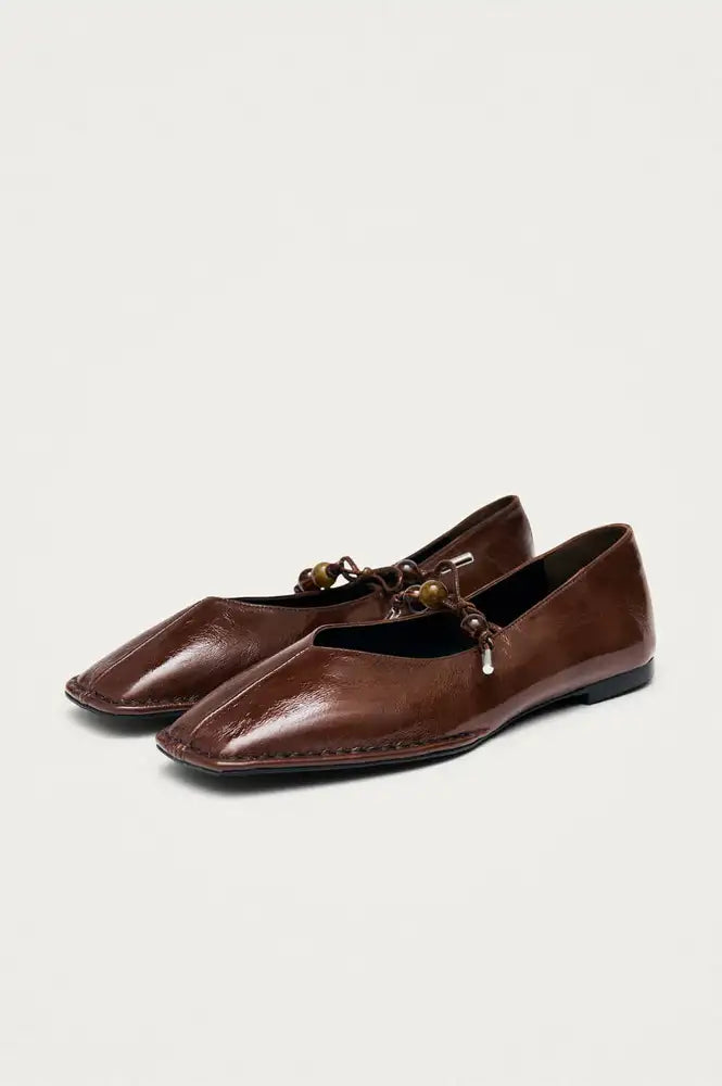 Alohas Sway Beads Rift Brown Leather Ballet Flats