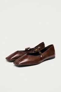 Alohas Sway Beads Rift Brown Leather Ballet Flats