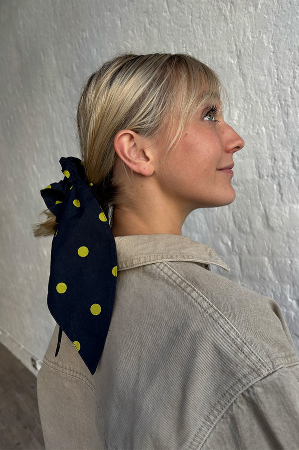 Damson Madder Malinda Navy & Olive Tie Scrunchie - The Mercantile London