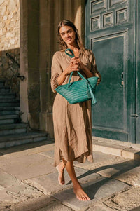 Biba Perkins Teal Braided Leather Basket Bag - The Mercantile London