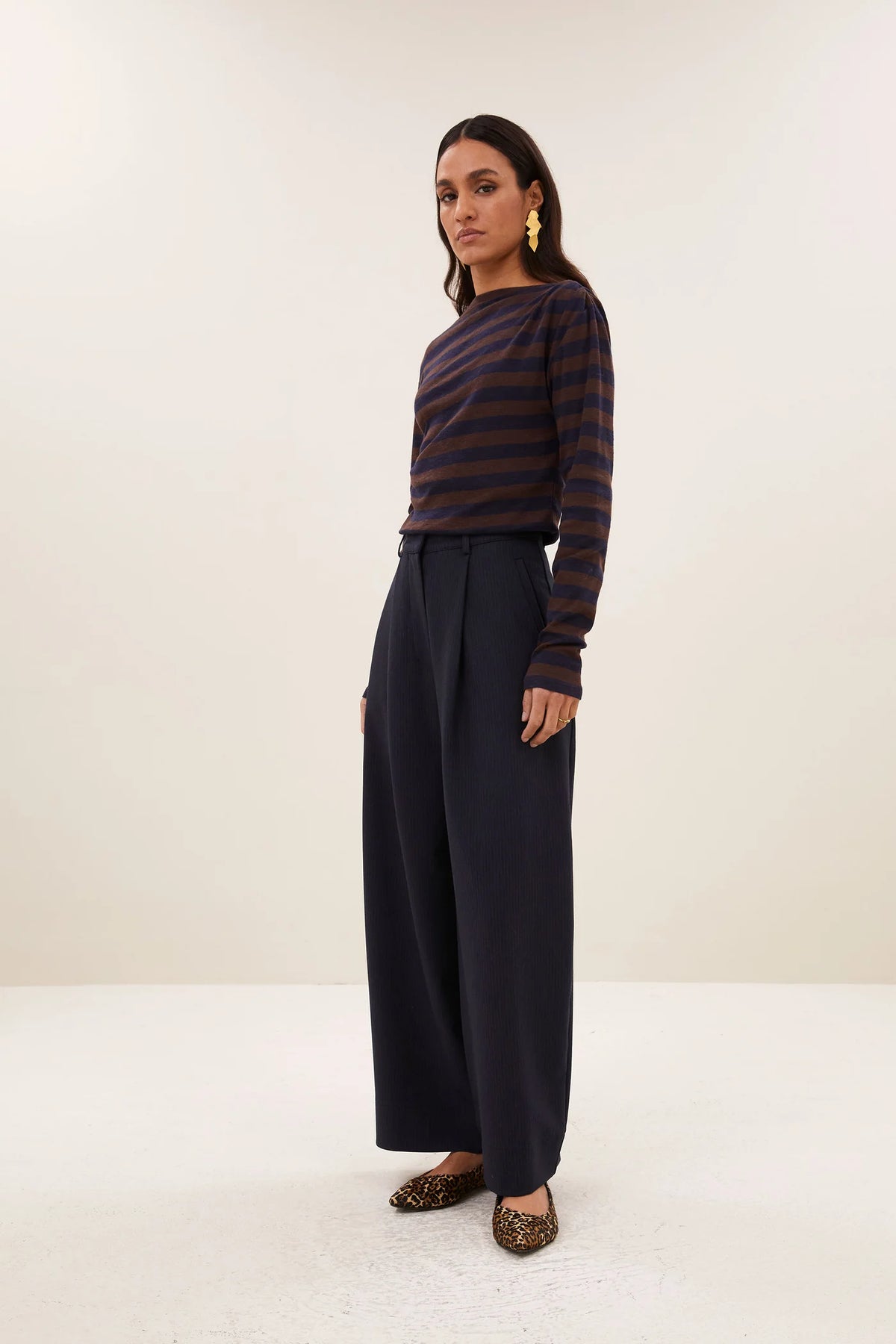 By-Bar Leya Coffee Bean Big Stripe Top