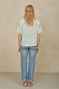 M.A.B.E Edie Green Floral Short Sleeve Blouse