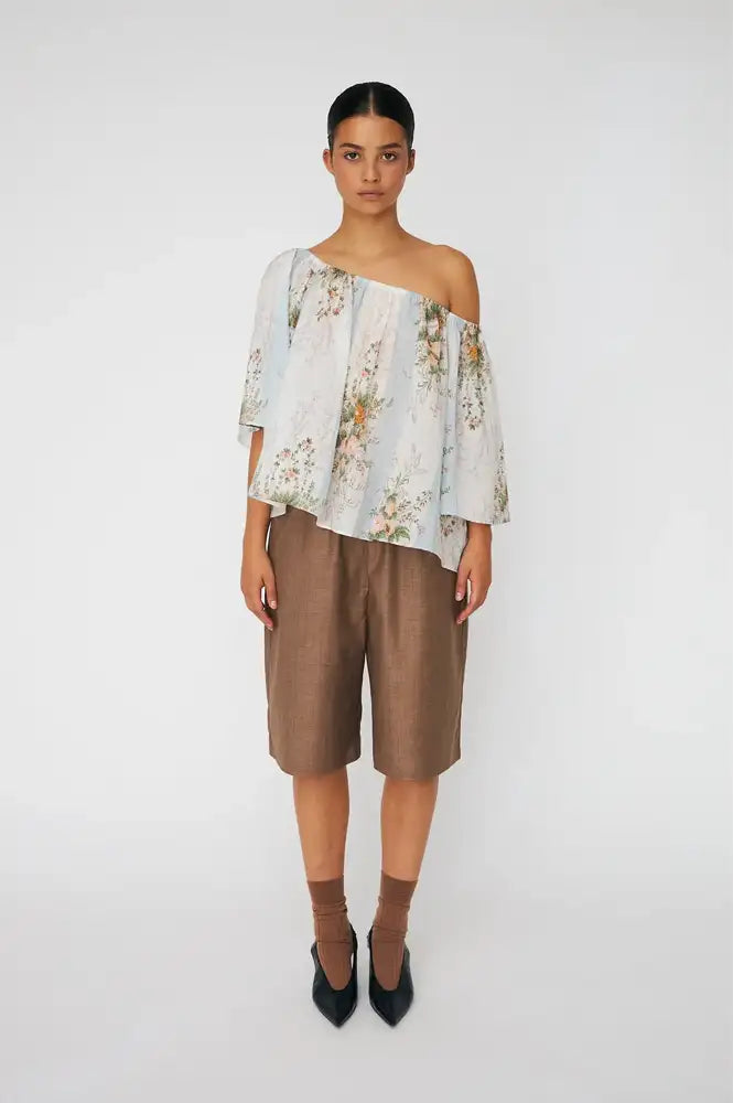Stella Nova Creme Floral Loose Dropped Shoulder Blouse