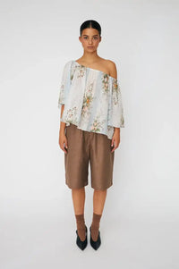 Stella Nova Creme Floral Loose Dropped Shoulder Blouse