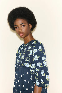 Samdi Dahlia Navy Polka & Powder Blue Floral Dress - The Mercantile London