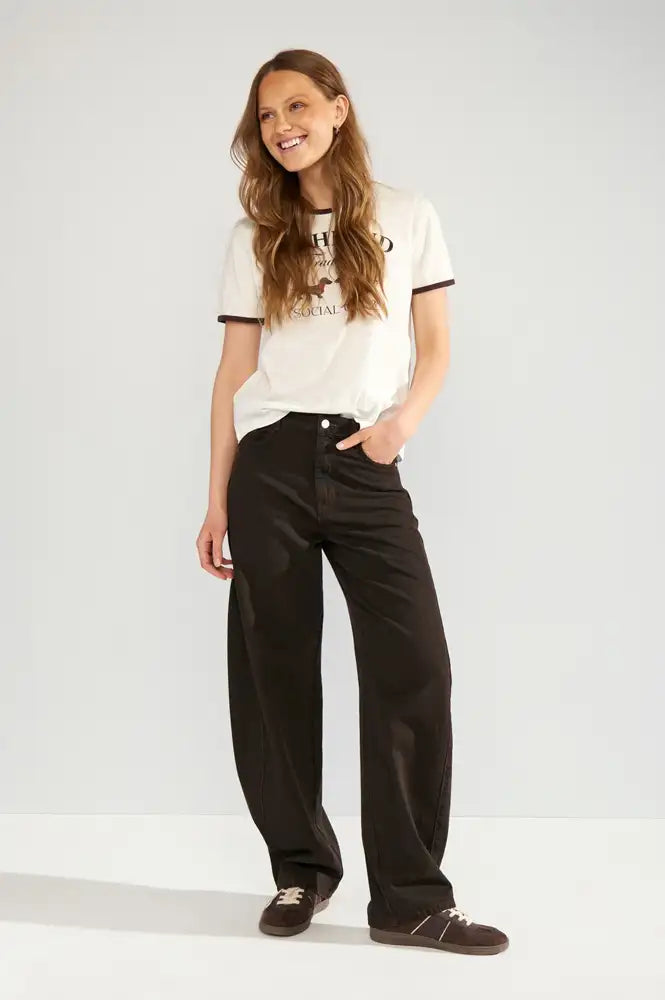 Numph Amsterdam Black Coffee Barrel Leg Jeans