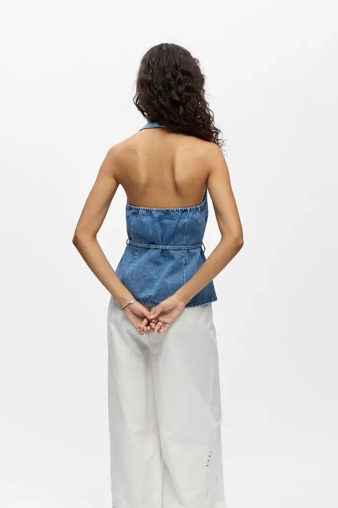 Object Fuller Sleeveless Denim Top - The Mercantile London